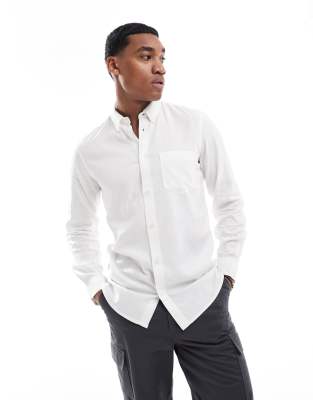 French Connection long sleeve linen look shirt in white