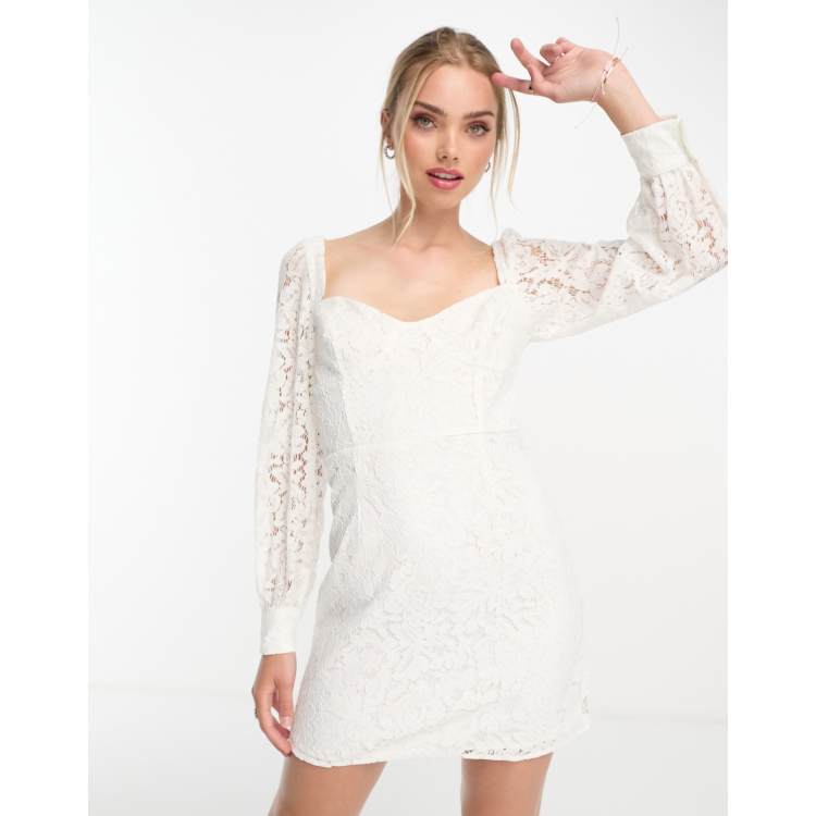 French Connection long sleeve mini dress in white lace