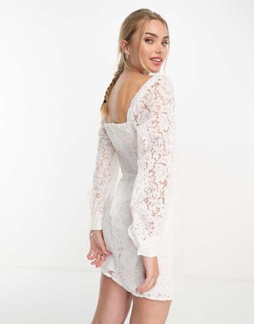 Forever u lace mini dress with bell sleeves in white hotsell