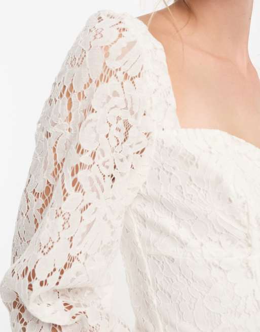 French Connection long sleeve mini dress in white lace ASOS