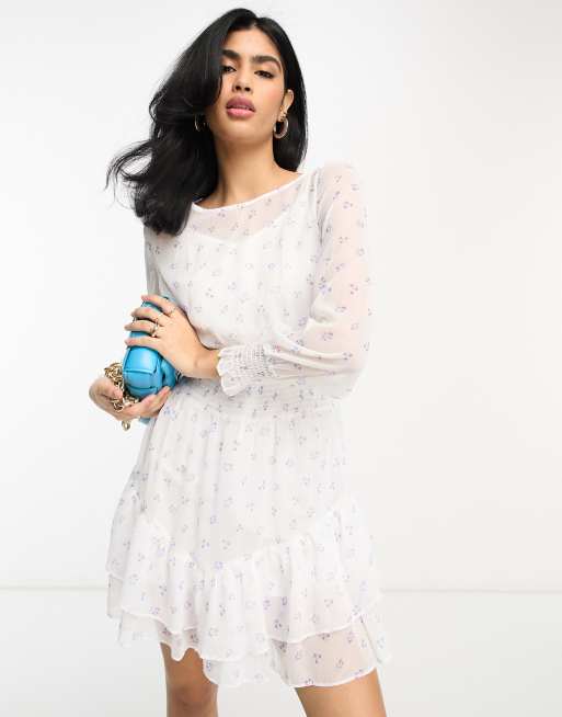 White mesh best sale long sleeve dress