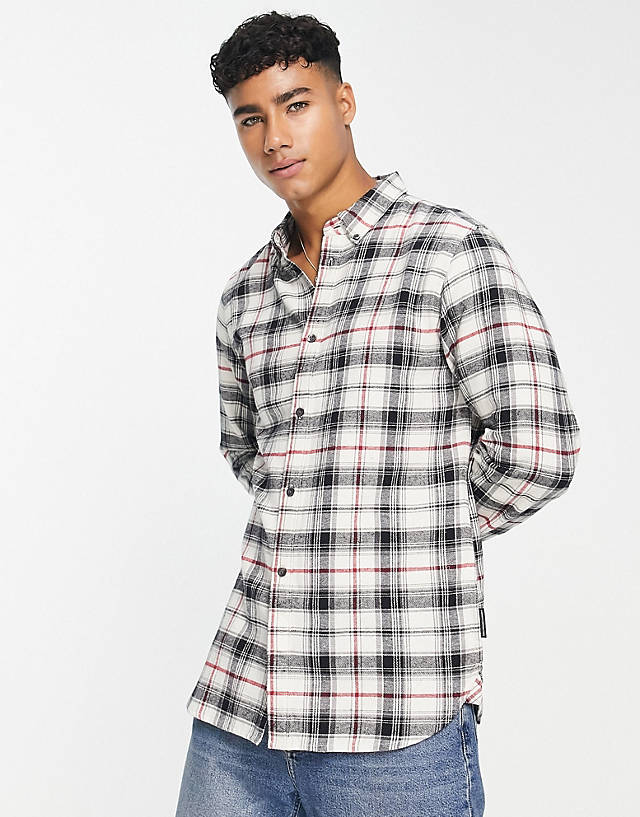 French Connection - long sleeve multi check flannel shirt in ecru