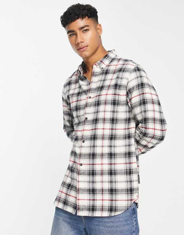 French Connection long sleeve multi check flannel shirt in ecru