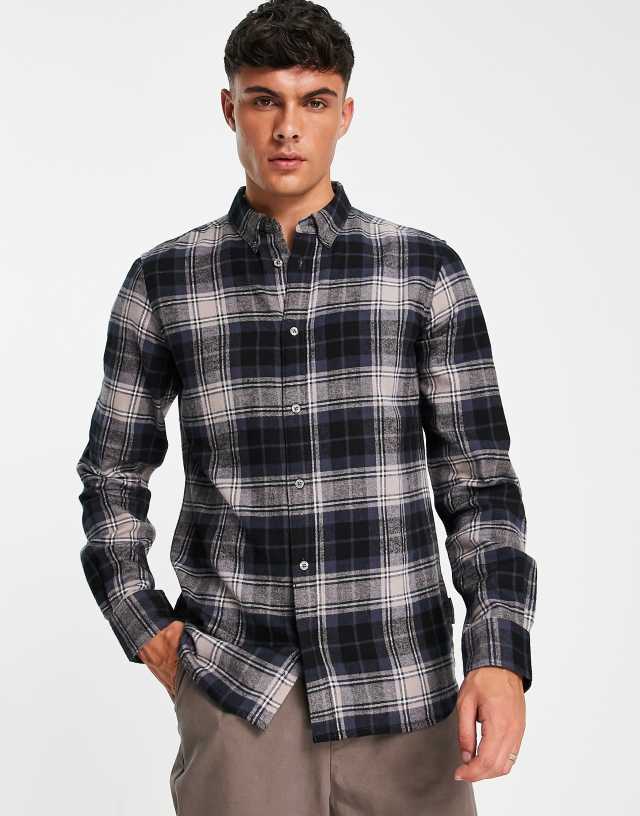 French Connection long sleeve multi check flannel shirt in gray