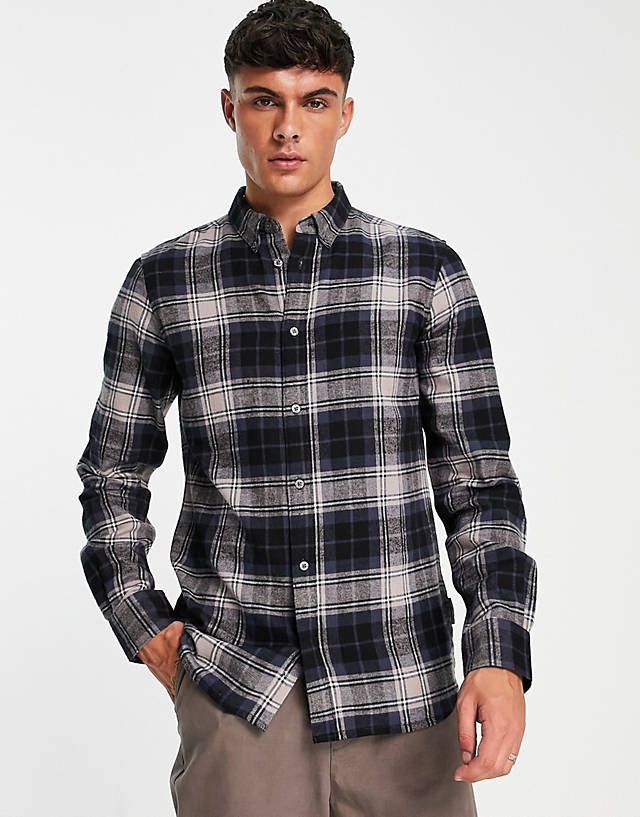 French Connection - long sleeve multi check flannel shirt in grey
