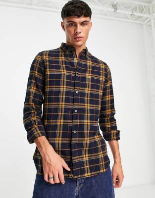 French Connection long sleeve multi check flannel shirt in navy