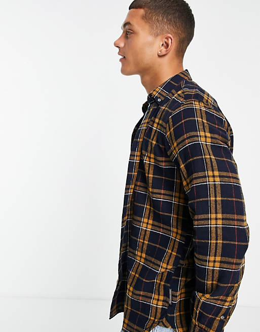 French Connection long sleeve multi check flannel shirt in navy | ASOS