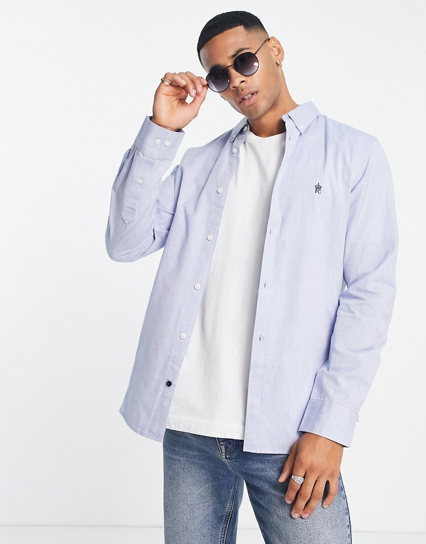 French Connection Long Sleeve Oxford Shirt In Sky Blue-blues