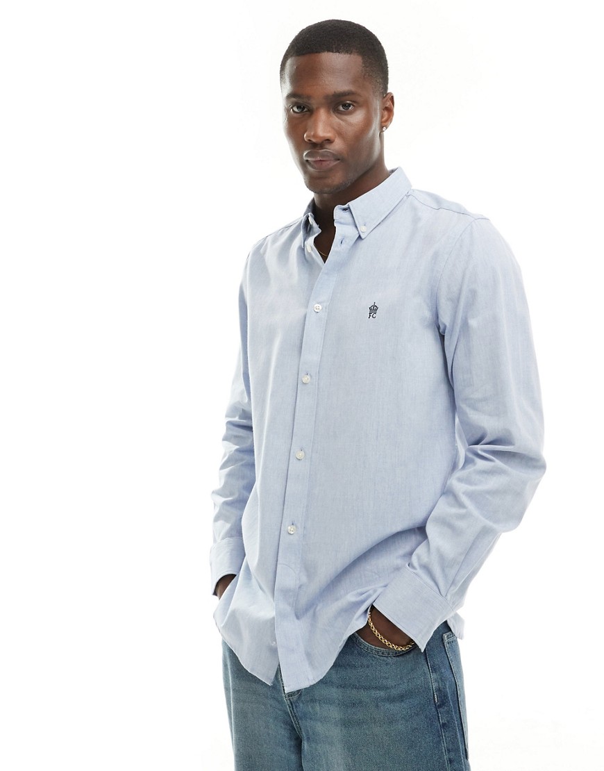 French Connection Long Sleeve Oxford Shirt In Sky Blue