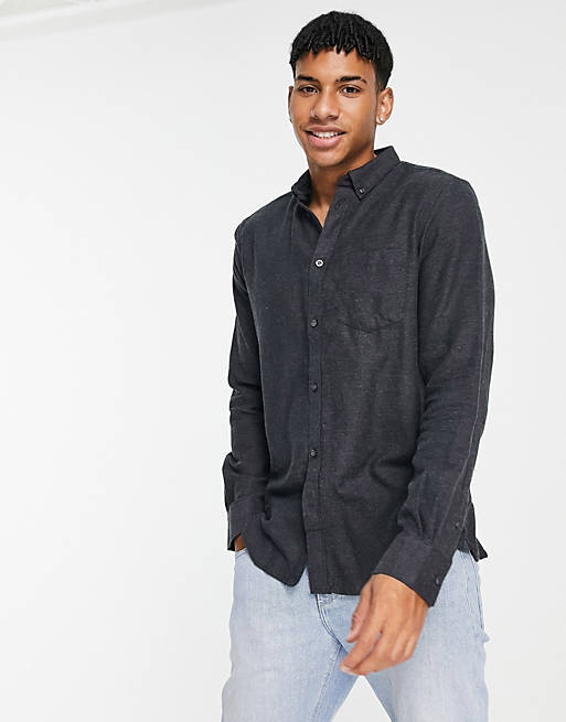French Connection long sleeve plain flannel shirt in charcoal
