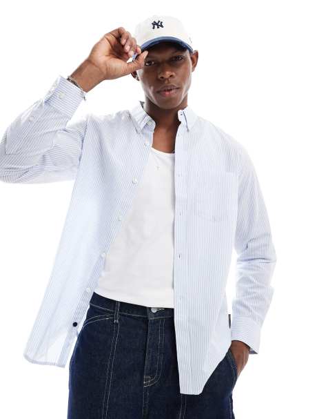 French Connection long sleeve pocket shirt in sky blue stripe - view 1