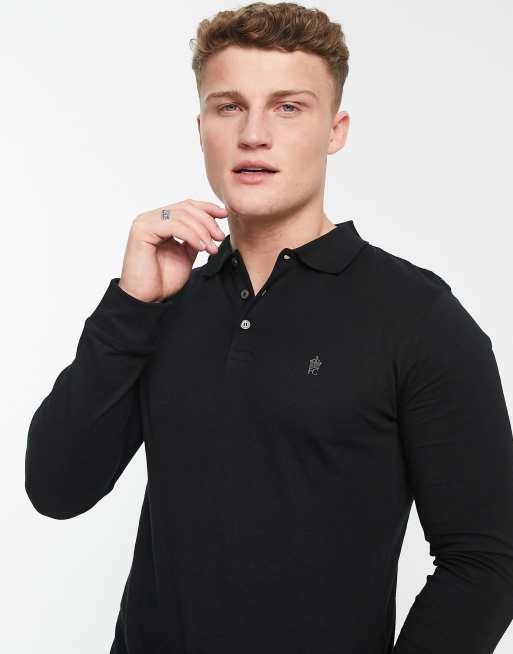 French Connection long sleeve polo in black ASOS