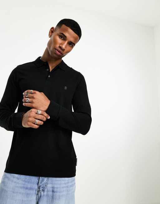 French Connection long sleeve polo in black | ASOS