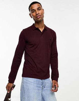 French Connection long sleeve polo in burgundy