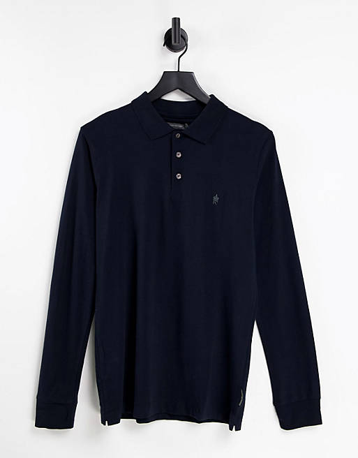 French Connection long sleeve polo in navy