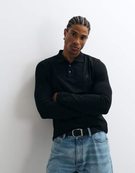 French Connection long sleeve polo shirt in black - view 1