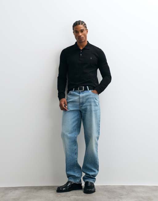 French Connection long sleeve polo shirt in black, 2 of 5