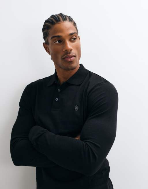 French Connection long sleeve polo shirt in black, 3 of 5