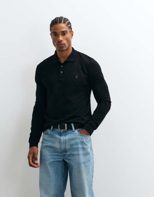 French Connection long sleeve polo shirt in black, 4 of 5