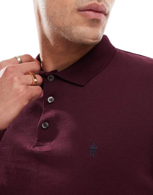 French Connection long sleeve polo shirt in burgundy, 2 of 4