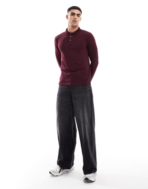 French Connection long sleeve polo shirt in burgundy, 3 of 4