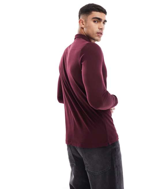 French Connection long sleeve polo shirt in burgundy, 4 of 4