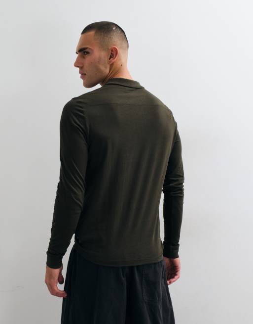 French Connection long sleeve polo shirt in green, 5 of 5