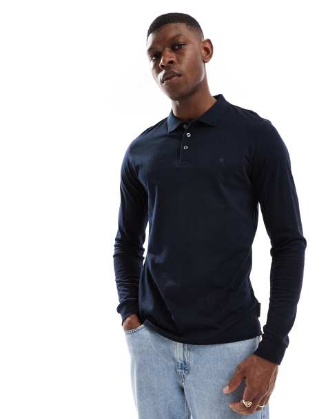 French Connection long sleeve polo shirt in navy