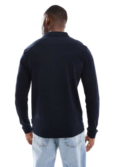 French Connection long sleeve polo shirt in navy, 4 of 4