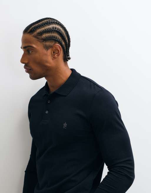 French Connection long sleeve polo shirt in navy, 3 of 5