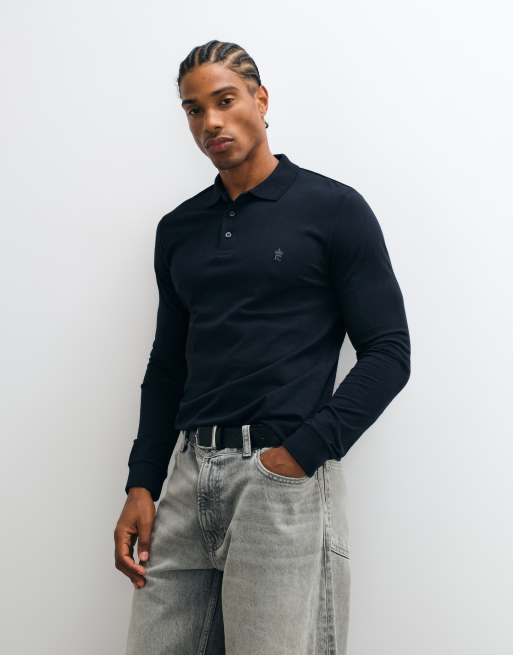 French Connection long sleeve polo shirt in navy, 5 of 5