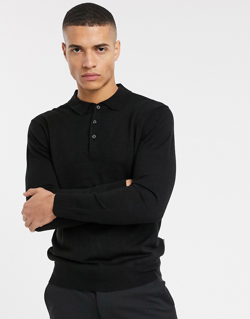 French Connection long sleeve polo-Black