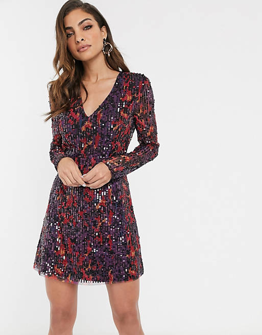 French Connection long sleeve sequin mini dress | ASOS