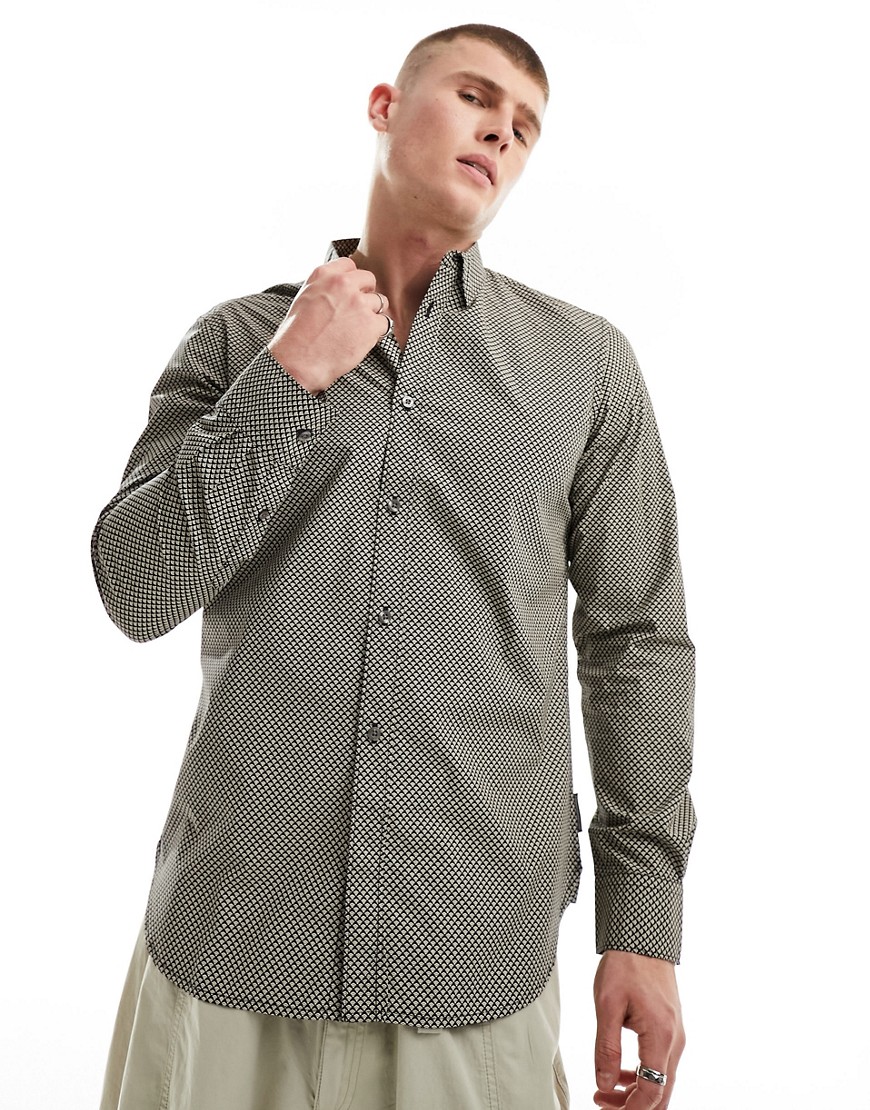French Connection Long Sleeve Shirt In Marine Print-navy