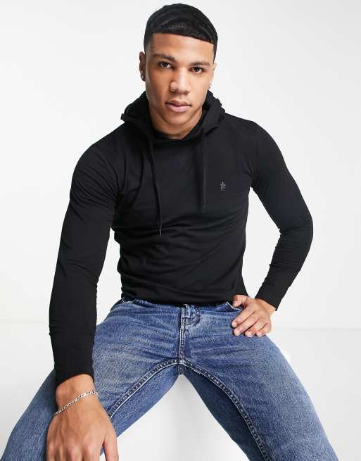 French Connection long sleeve top with hood in black
