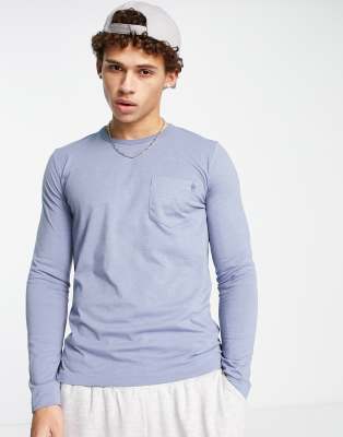 French Connection long sleeve top with pocket in light blue - ASOS Price Checker