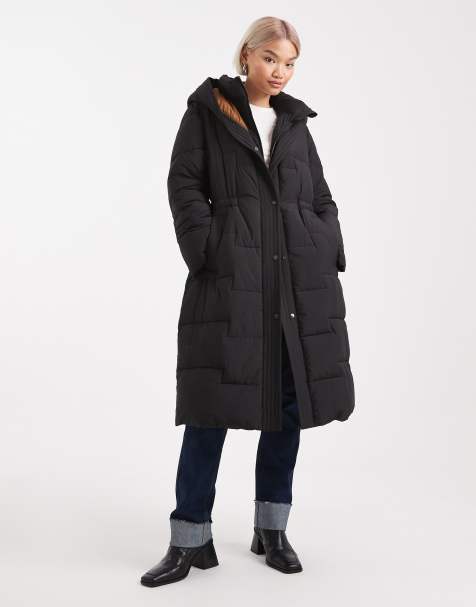 French Connection longline belted puffer coat in black - view 1