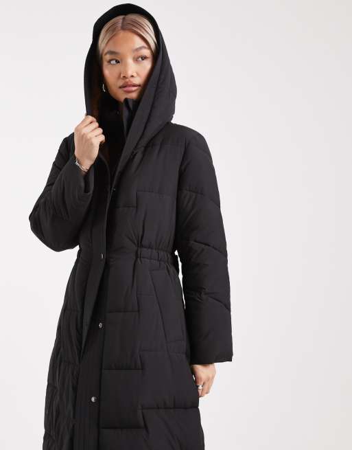 French Connection longline belted puffer coat in black ASOS