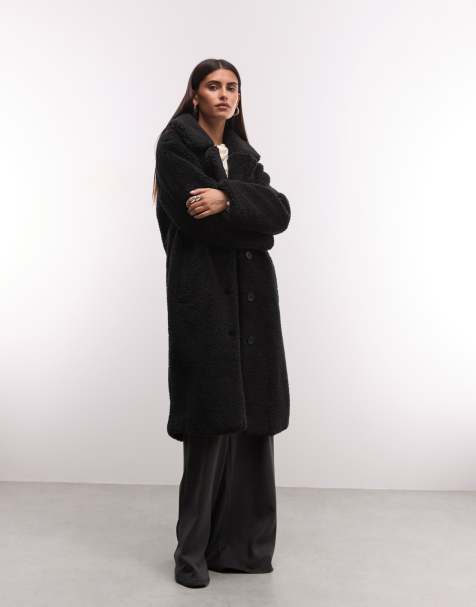 French Connection longline borg dad coat in black - view 1