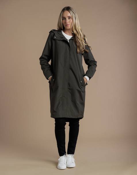 French Connection Longline hooded parka jacket in khaki - view 1