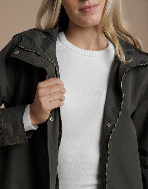 French Connection Longline hooded parka jacket in khaki, 4 of 4