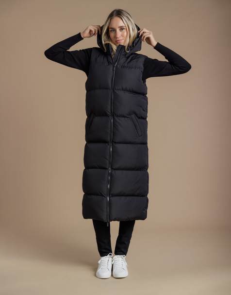 French Connection Longline padded gilet with hood in black - view 1