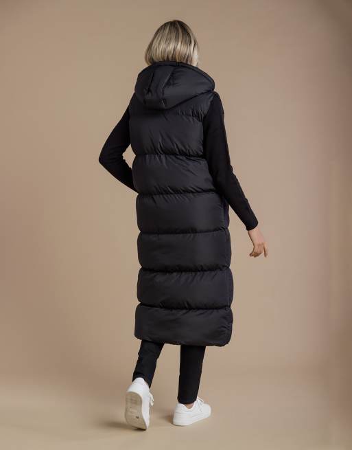French Connection Longline padded gilet with hood in black, 2 of 4