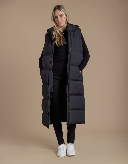 French Connection Longline padded gilet with hood in black, 3 of 4