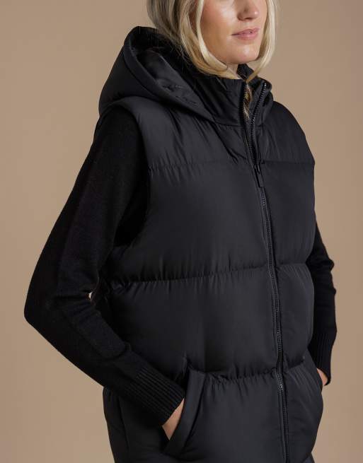 French Connection Longline padded gilet with hood in black, 4 of 4