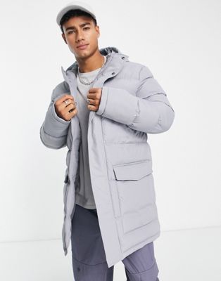 French Connection longline padded parka with hood in light grey