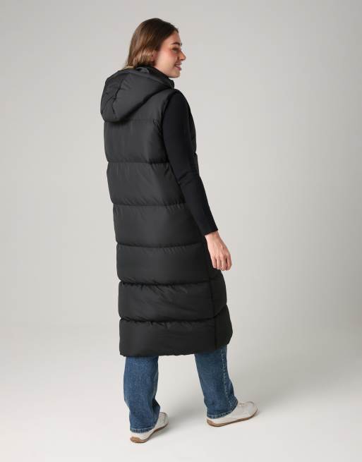 French Connection Longline quilted gilet with hood in black, 3 of 4