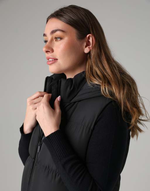 French Connection Longline quilted gilet with hood in black, 4 of 4