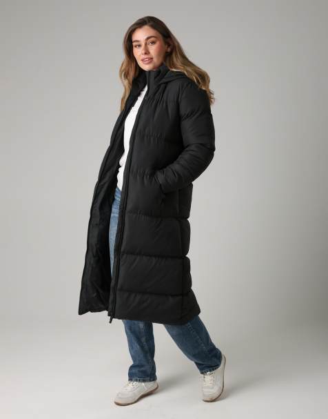 French Connection Longline quilted puffer jacket with hood in black