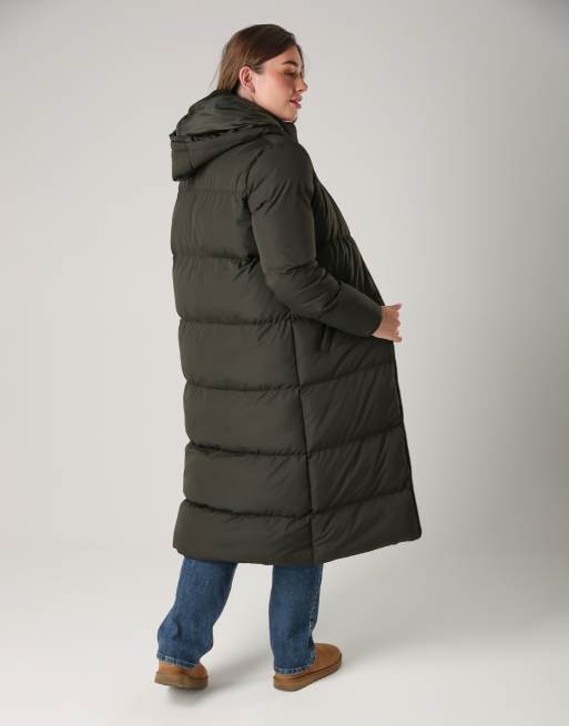 French Connection Longline quilted puffer jacket with hood in khaki, 2 of 5